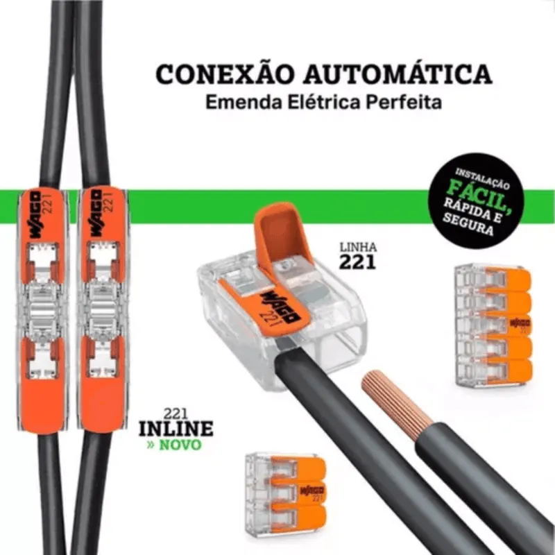 Conector De Emenda 2 Pólos Transparente Para Cabos 0,08 A 4,0Mm Flexível Ou Rígido Wago - Imagem 3